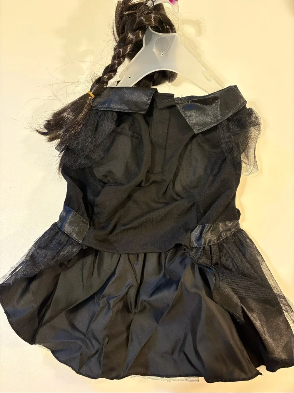 Halloween Gothic Girl Pet Costume Dress with Braided Wig - Black